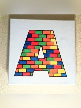 Handmade Colorful Brick Letter A Canvas Wall Art 10x10